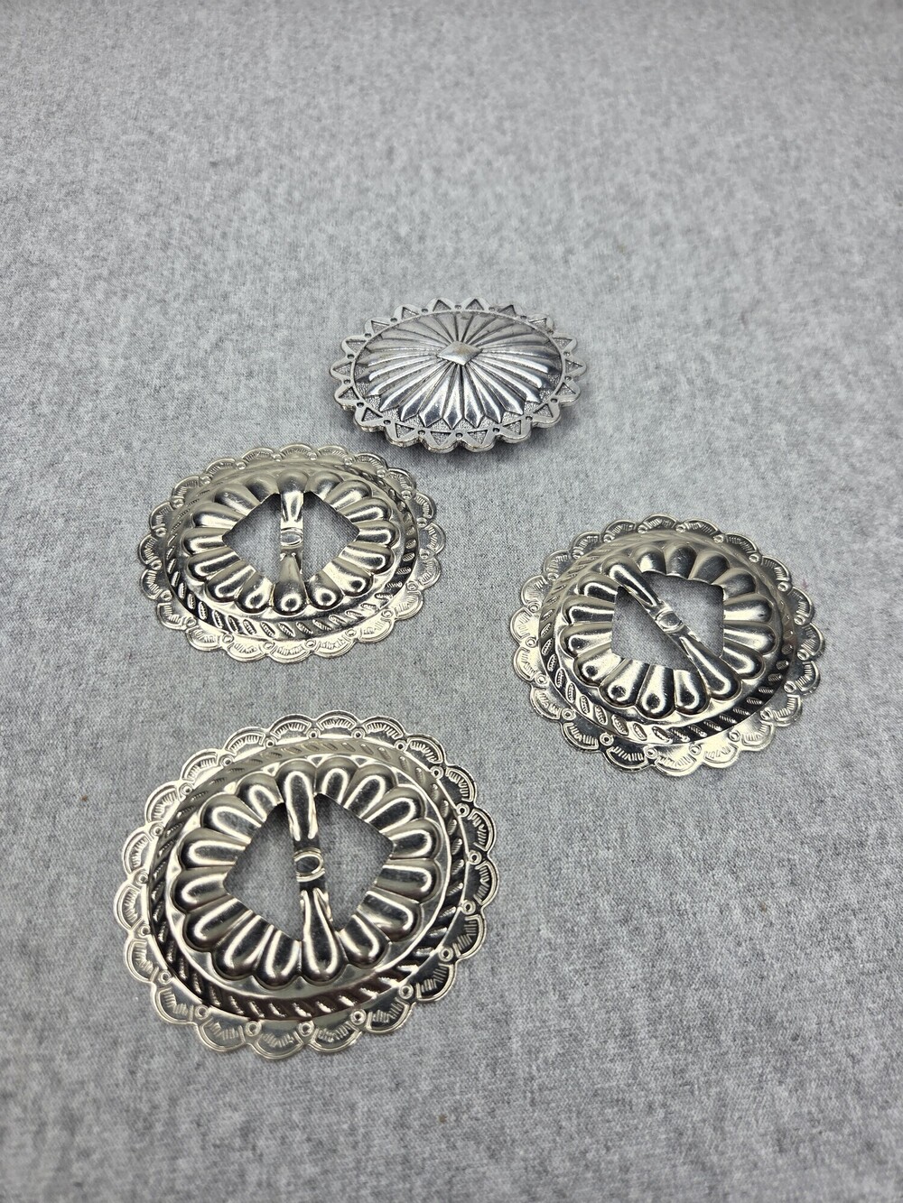 Vintage Lot of 4 Southwestern Concho Belt Buckles Silver Tone Scalloped